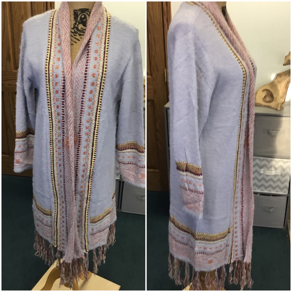 Gray With Multi Color Print Cardigan